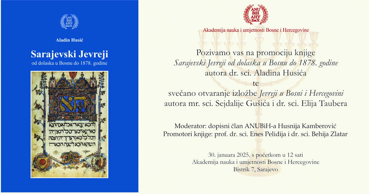 Promocija knjige “Sarajevski Jevreji od dolaska u Bosnu do 1878. godine” u četvrtak u Sarajevu